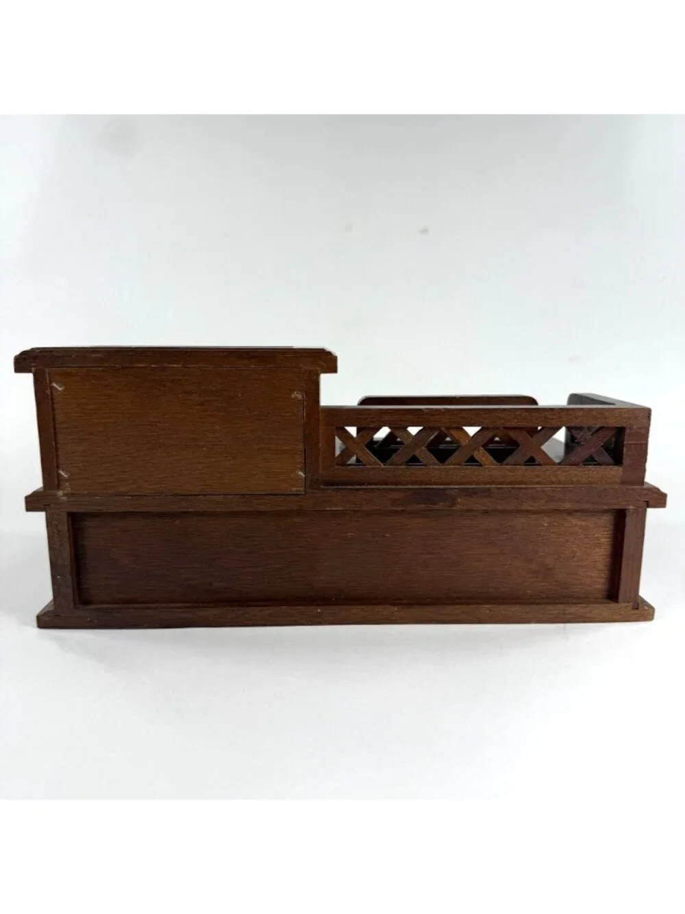 Vintage Men's Dresser Top Wooden Valet Jewelry Box Roll-Top Change Tray